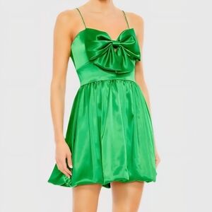 Mac Duggal Green Satin Bow Mini Dress